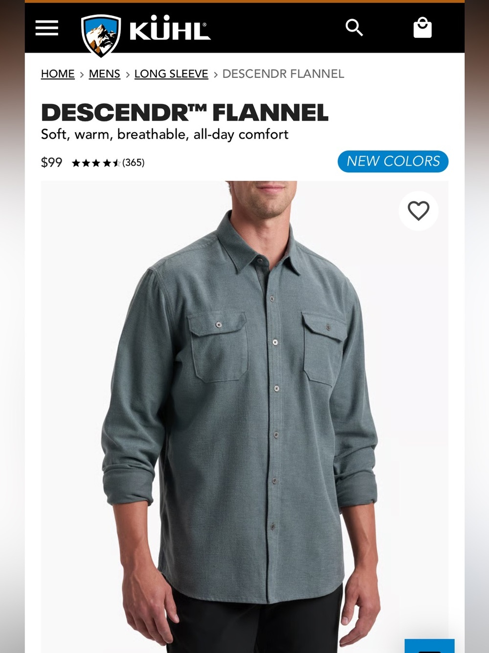 KÜHL Men's Descendr Shirt, Medium, Rare Boulder Gray Color Long Sleeve